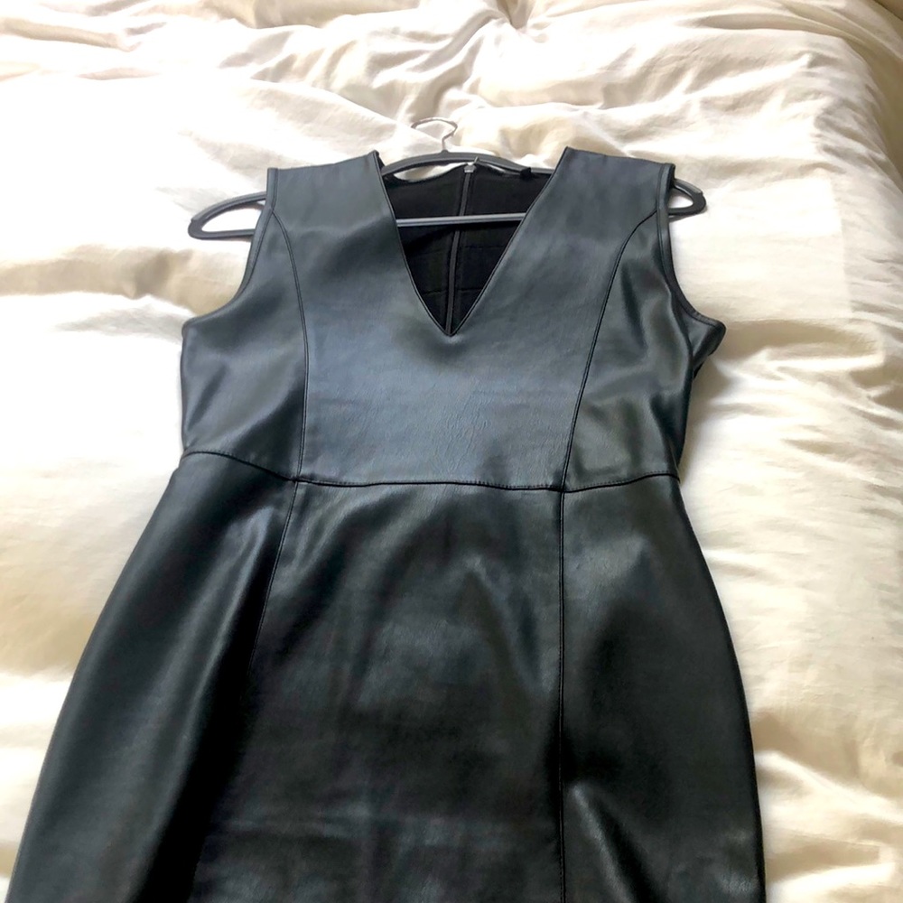 Mini dress faux leather front and stretch material on the back.